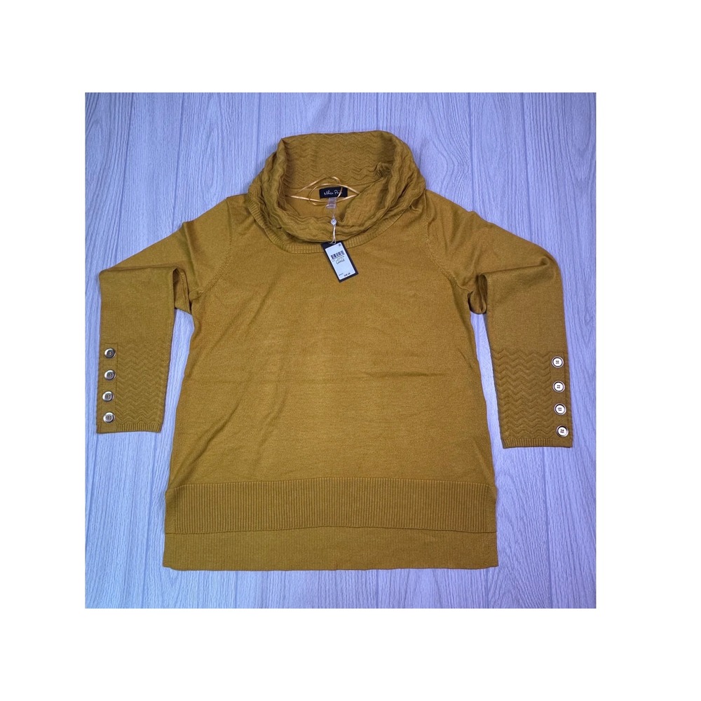 Melissa Paige Harvest Gold Cowl Neck Button Cuff Sweater MPSW00842M Large‎ NWT